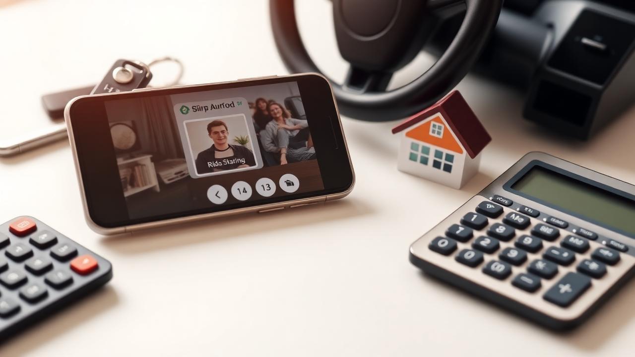 Smartphone com aplicativos de Airbnb e Uber sobre mesa de trabalho